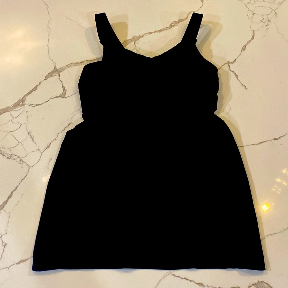 Black exercise tank from Athleta with built-in bra.